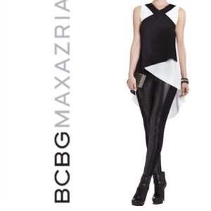 BCBGMaxazria Veronika High/Low Sleeveless Top Black White S